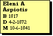 Text Box: Eleni A Aspiotis
B 1817
D 4-2-1872
M 10-6-1841
