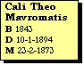 Text Box: Cali Theo Mavromatis
B 1843
D 10-1-1894
M 23-2-1873
