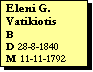 Text Box: Eleni G. Vatikiotis
B
D 28-8-1840
M 11-11-1792 
