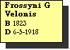 Text Box: Frossyni G Velonis
B 1823
D 6-5-1918

