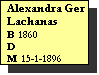 Text Box: Alexandra Ger Lachanas
B 1860
D 
M 15-1-1896 
