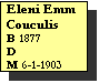 Text Box: Eleni Emm Couculis
B 1877
D 
M 6-1-1903 
